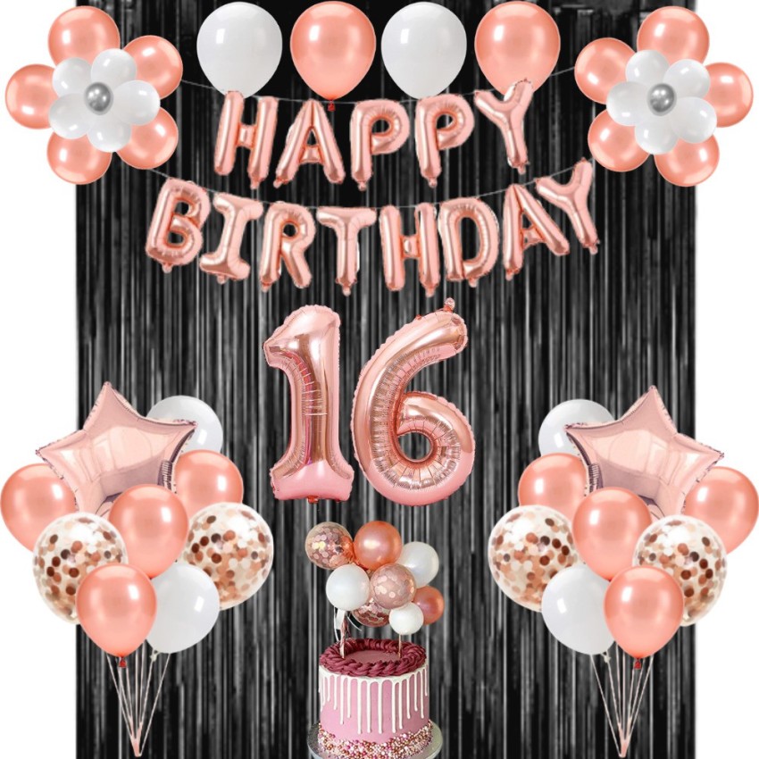 FLICK IN 16th Birthday Decorations for Girls Confetti Balloons Foil Curtain Rose Gold Set Price in India - Buy FLICK IN 16th Birthday Decorations for Girls Confetti Balloons Foil Curtain Rose Gold